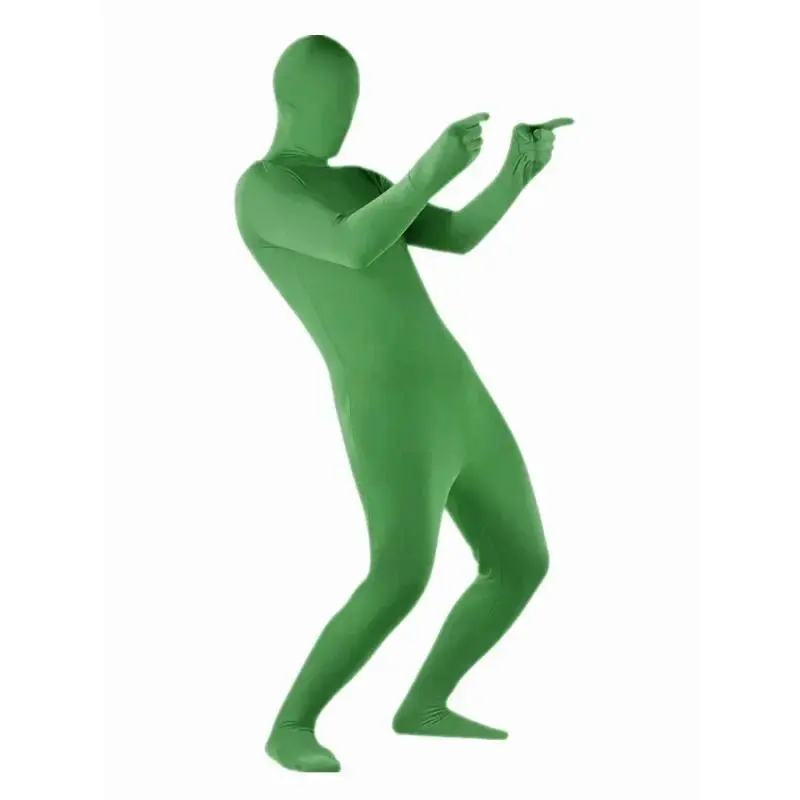 Solid Green Full Body Bodysuit, Unisex High Stretch Polyester Costume with Hood and Zipper for Stage & Halloween, Clothes