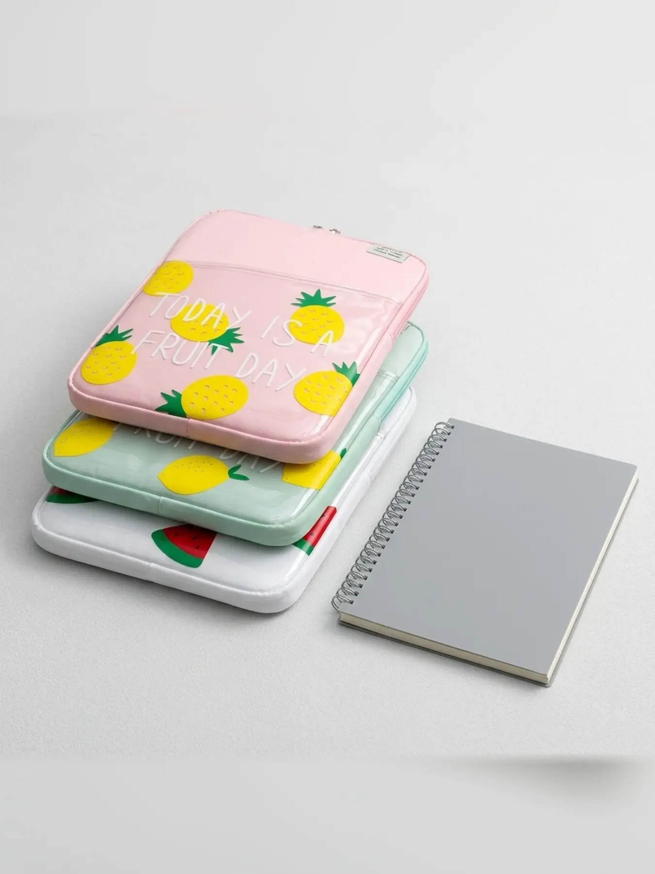 Korean Style Summer Fruit Shockproof Laptop Bag, 10-11 Inch iPad Case, 13-13.9 Inch Notebook Sleeve, Transparent Front Pocket, Watermelon Lemon Pineapple, Lightweight Laptop Backpack