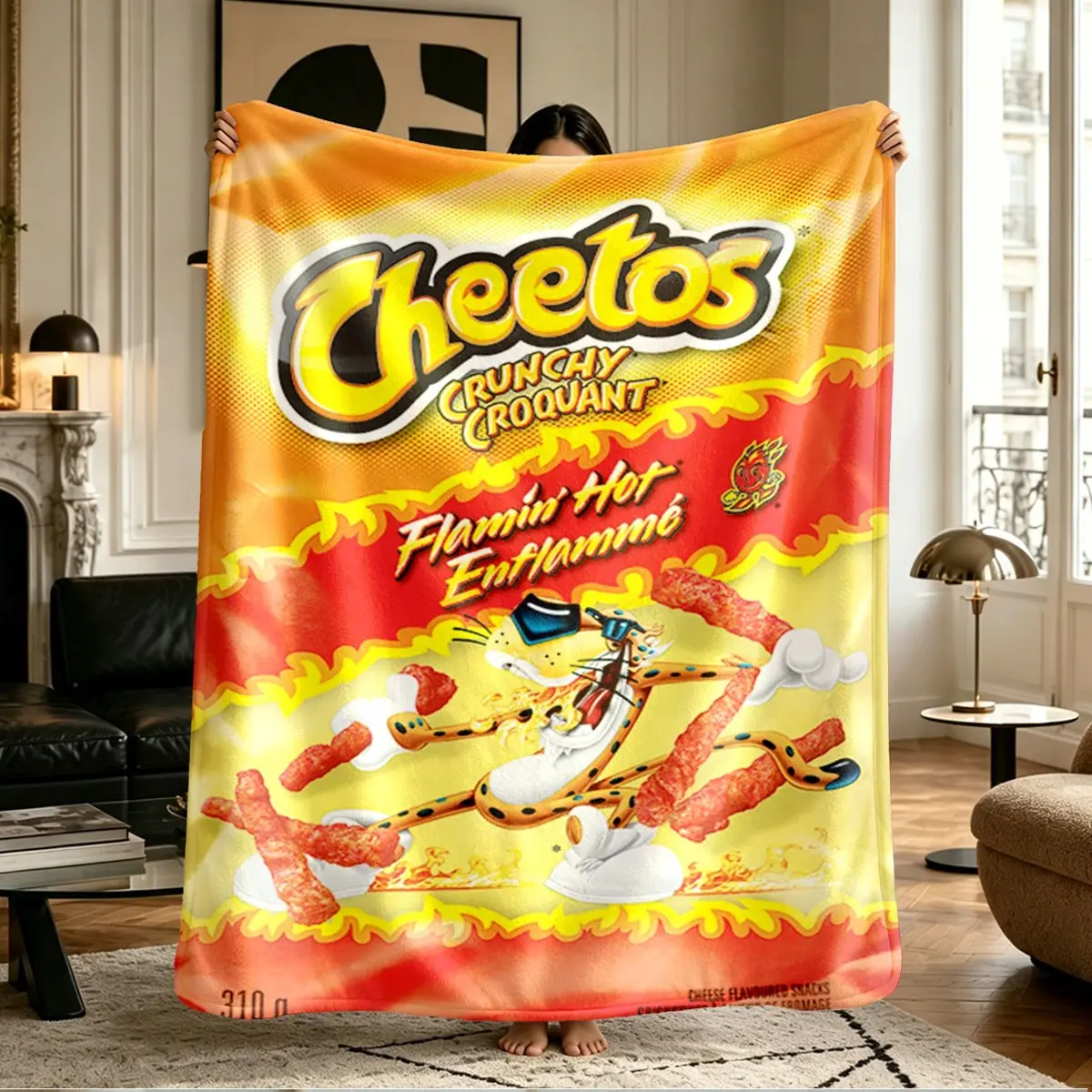 Flamin' Hot Cheetos Print Fleece Blanket, Soft & Warm, Ideal for Naps, Camping, Travel, Perfect Gift for All Seasons