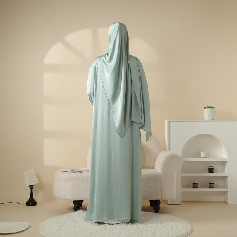 Modesty Muslim Chic Fit Maxi 4-Piece Set: Poet Sleeve Satin Abaya & hijab (MOA009) Formal