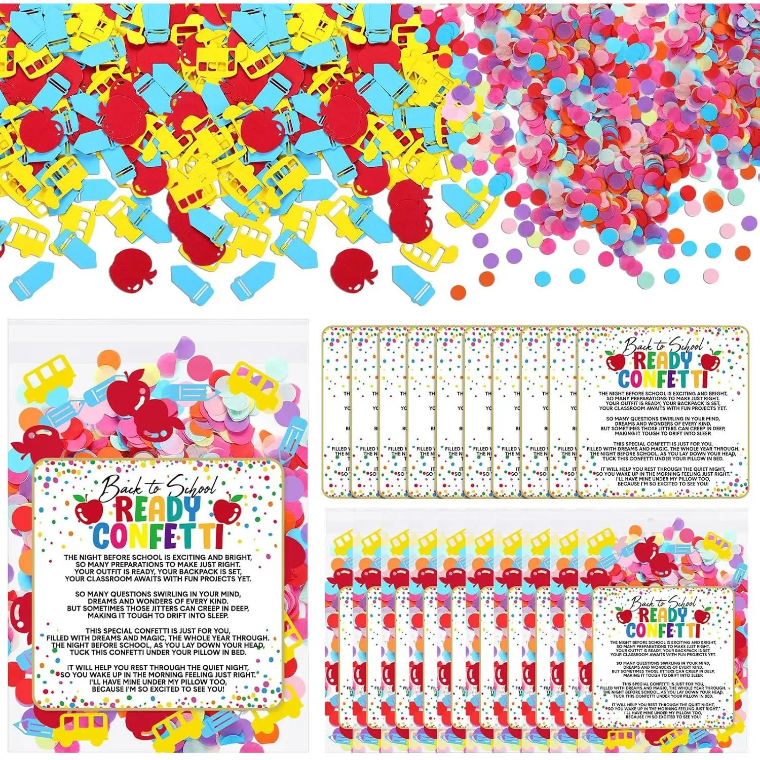 36 Set Back to School Confetti Kit, Confetti Bag and Sticker| First Day of School, Classroom Decor, Ready to Use Bags, Stickers Included