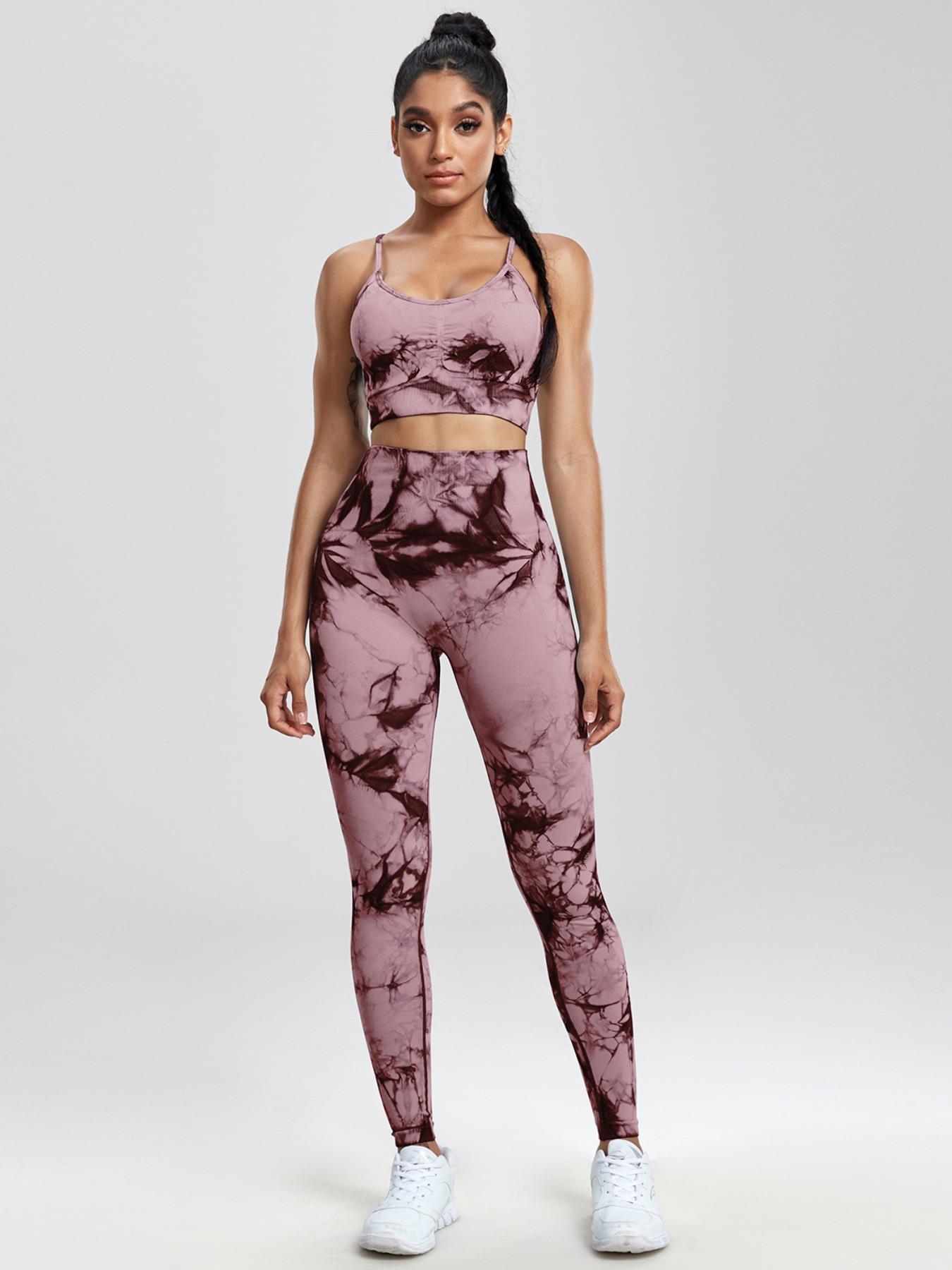 Women's Tie Dye Print Crop Sports Bra & High Waist Leggings & Skinny Shorts Yoga Tracksuit Set, Breathable Sweat-absorbing Gym Workout, Ladies Sportswear for All Seasons, Workout Sets Women