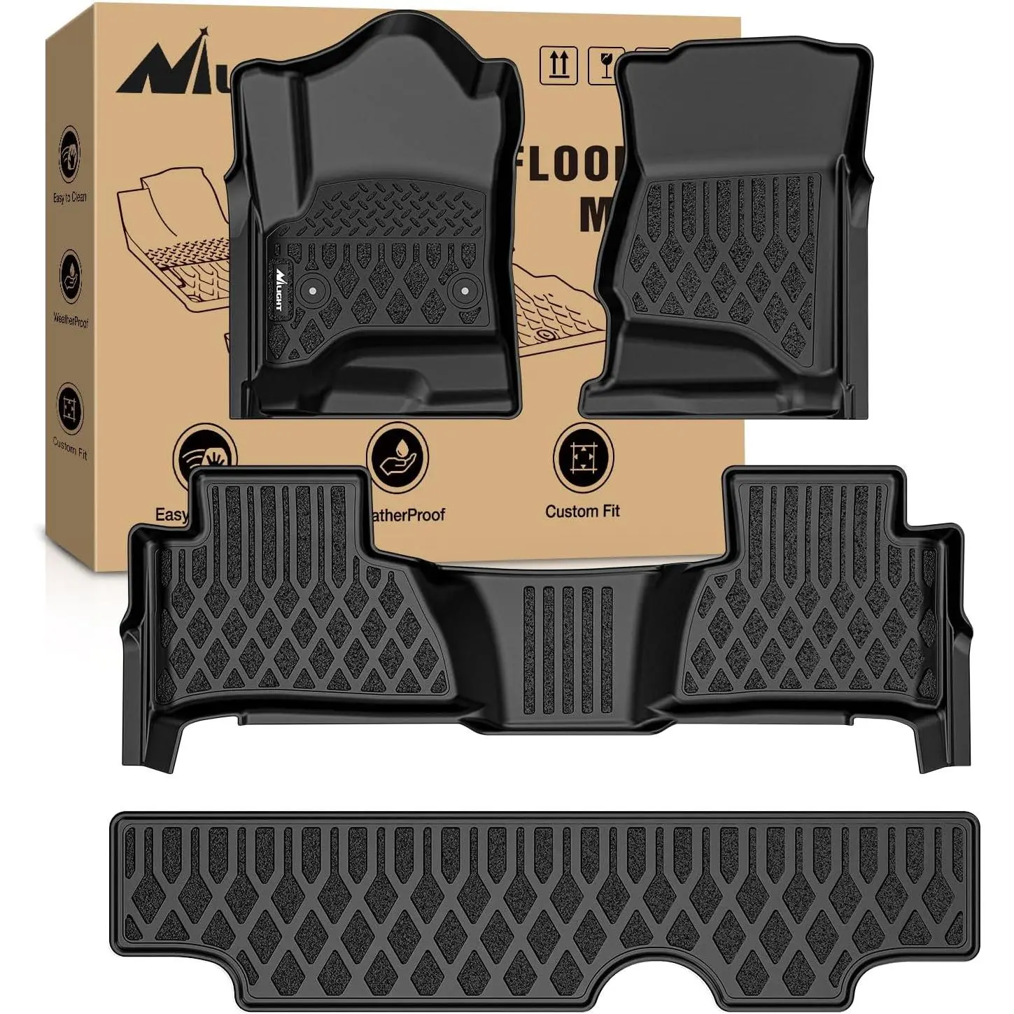 Nilight Vehicle-Specific Fit Synthetic Car Foot Mats, Waterproof Easy-to-Clean Harmless All-Weather Heavy-Duty Liners for Chevy Tahoe, GMC Yukon 2015-2020 (Not for XL) - Car Interior Accessories with Clips
