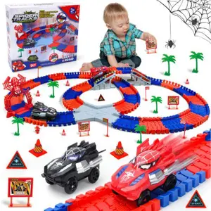 Spider-themed Flexible Racetrack Toy Set, Includes 2 Electric Spider Cars, Children's Toy, Birthday Gift (212 Pieces).Self-assembly