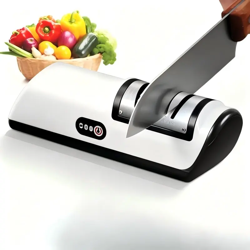 Rechargeable Electric Sharpener, Kitchen Sharpening Tool, 2-speed adjustment, Coarse & Fine dual slots, suitable for straight-edge and serrated blades