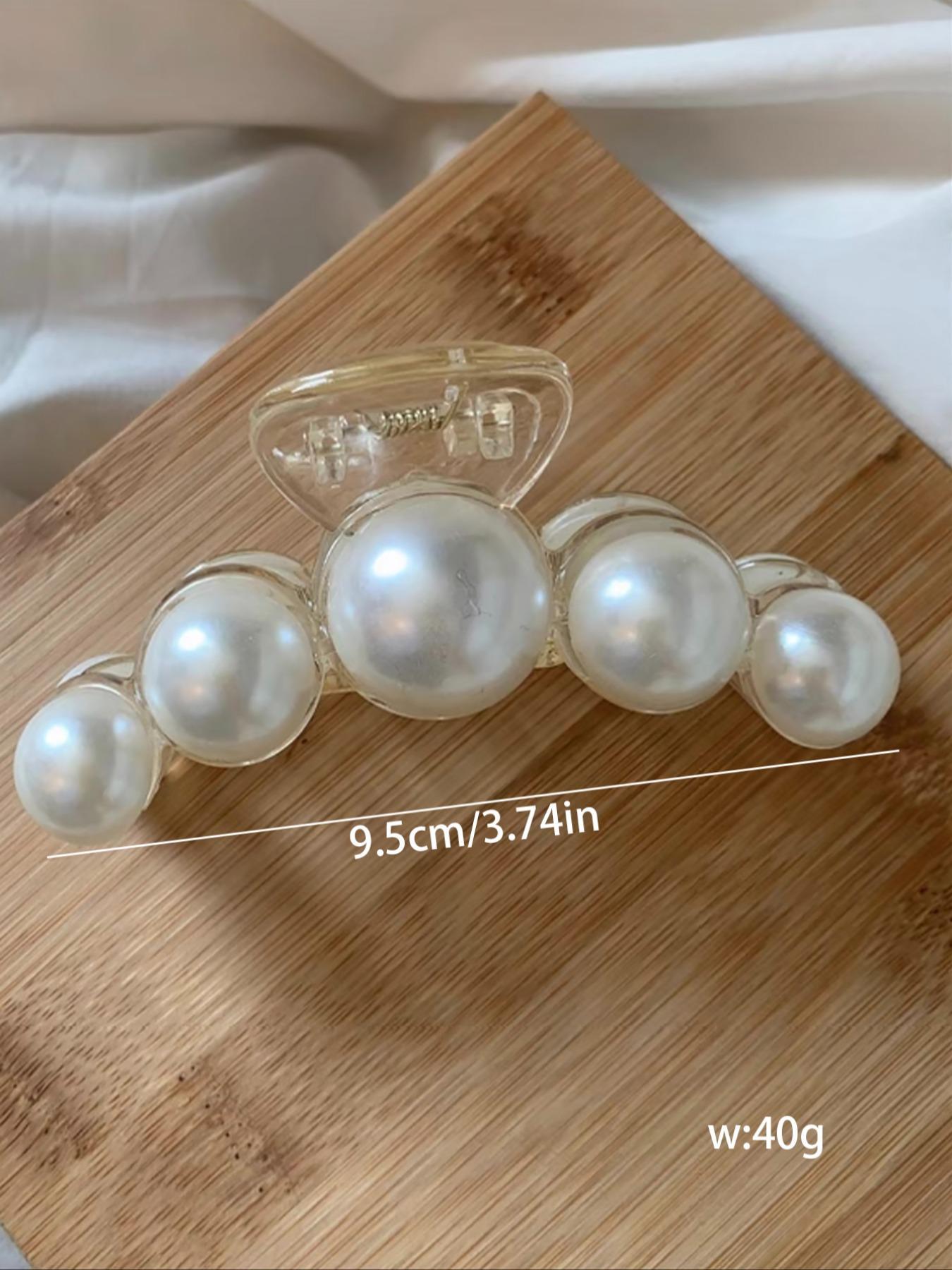 Faux Pearl Decorated White Claw Clip, Minimalist Headwear Suitable for Thick Hair, Fashion Hair Accessories for Party, Daily Clothing Decor, Hair Claws
