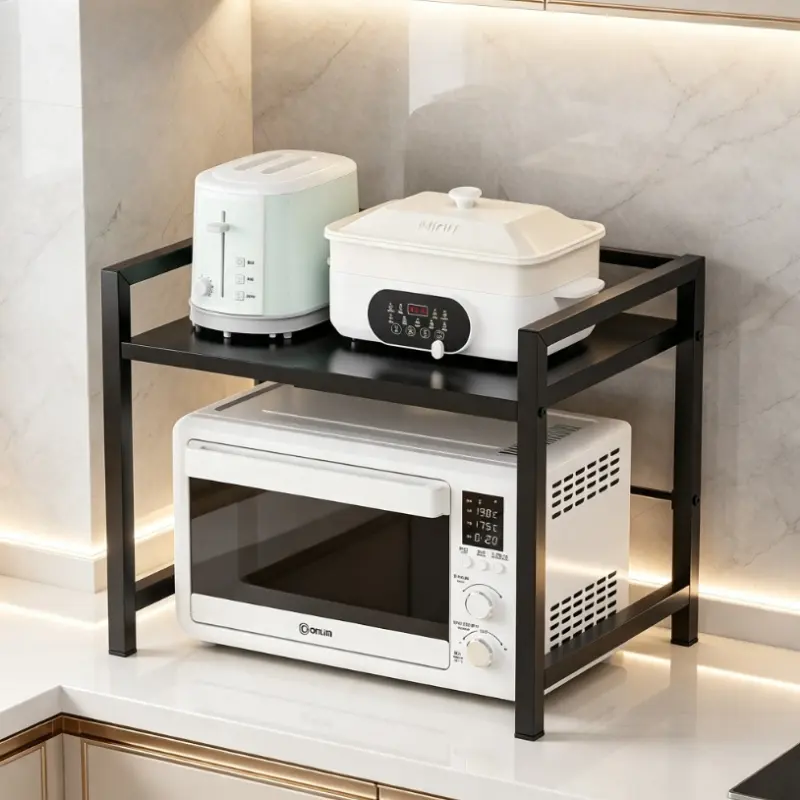 Luxury Microwave Rack, Multi-Functional Space-Saving Organizer, Kitchen Counter Storage for Oven, Rice Cooker, Spice Jars