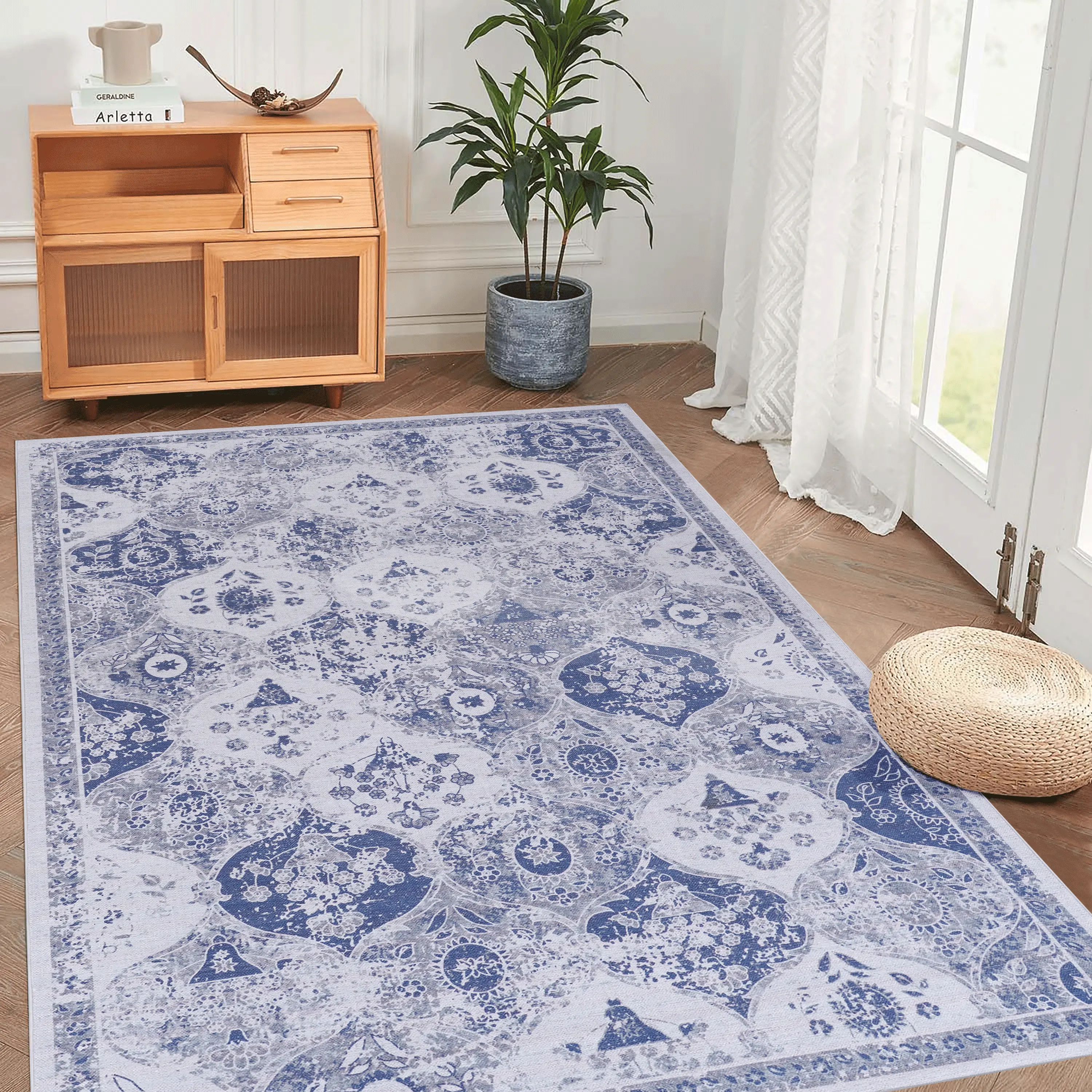 ARCH Blue Washable Area Rug 4x6 Feet Modern Contemporary Non-Shedding Easy-Clean Floor Carpet for Living Room Bedroom Dining Room Home Decor 72x48 Inches, Soft Indoor Accent Mat for High Traffic Spaces, Home Furniture and Household Product Search