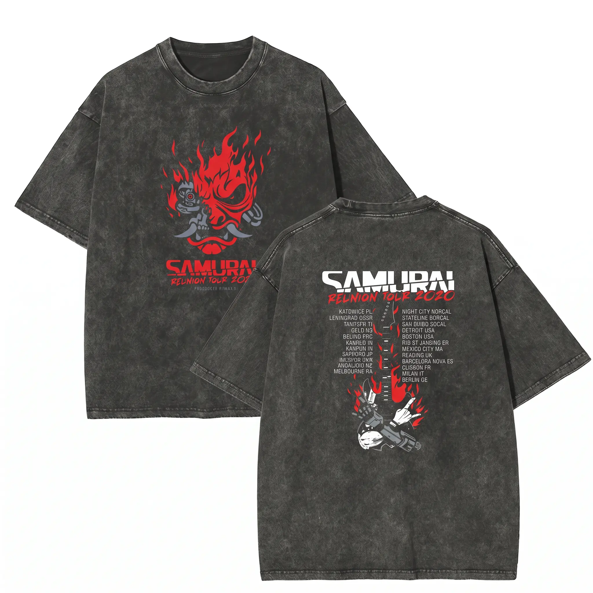 Samurai Reunion Tour 2020 Shirt Retro Cyber Metal Cotton Tee Shirt Favorite Shirt Tee Y2K Casual Streetwear Metalhead Gamer Aesthetic Vintage Acid Wash Crewneck Top