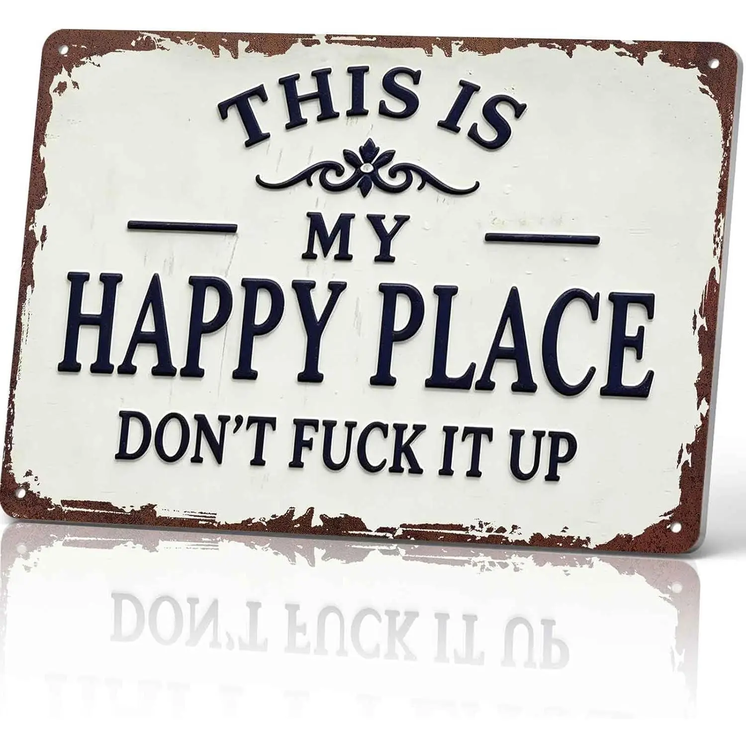 Funny Vintage Metal Tin Sign 8x12 Inch | This Is My Happy Place Don't F* It Up | Bedroom Wall Decor, Home Essentials, Farmhouse Decor, Wall Art, Housewarming Gift, Anniversary Gift for Him