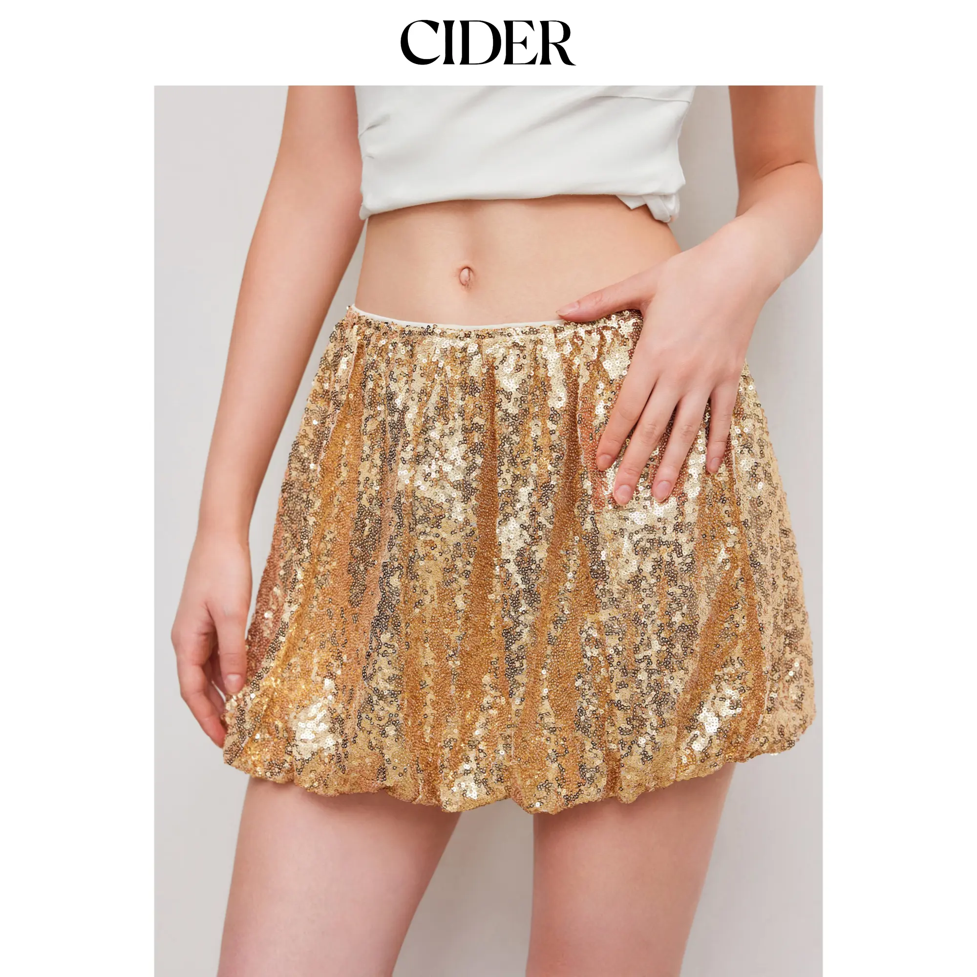 Cider [size 2-10] Sequin Low Rise Bubble Hem Mini Skirt