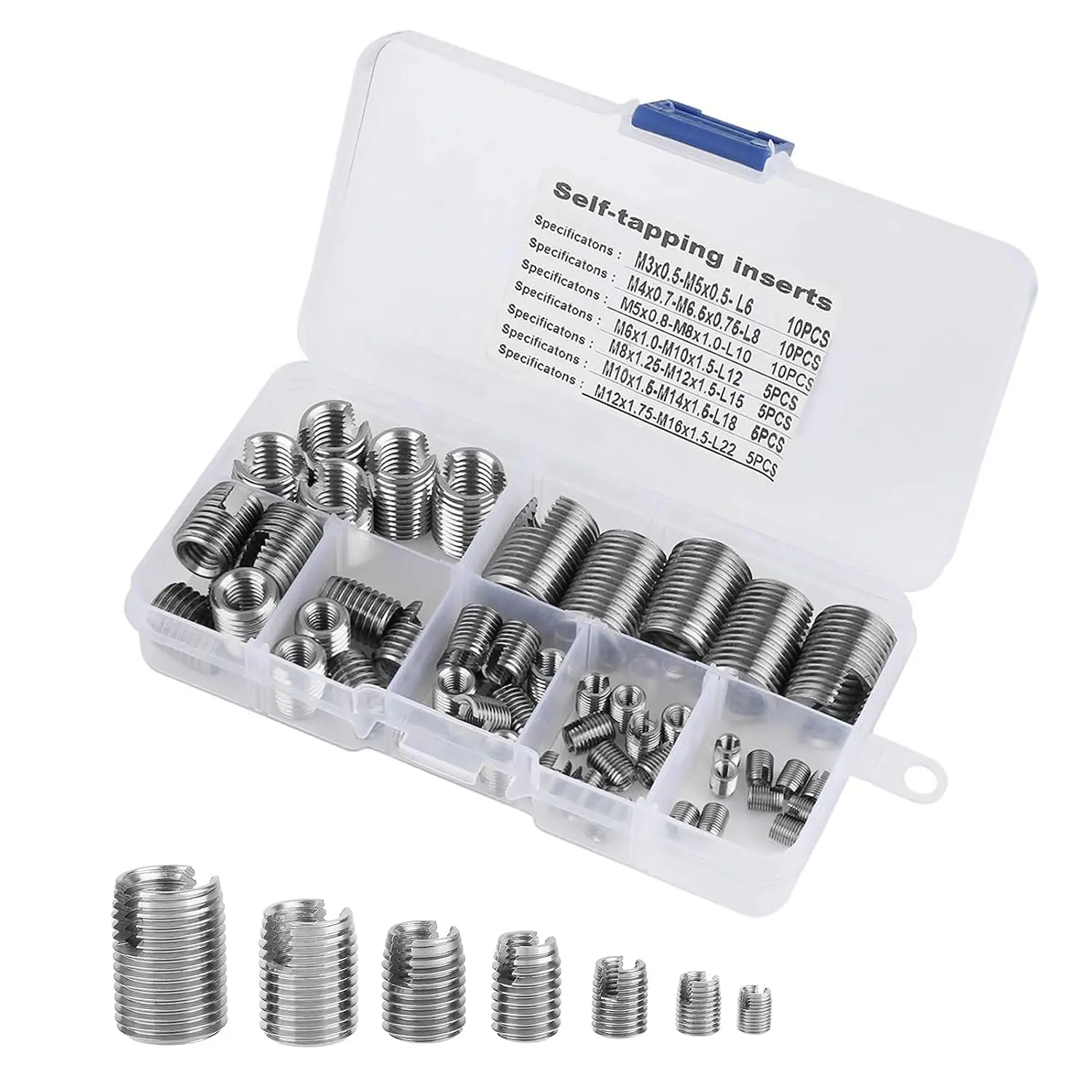 50 count M3-M10 Thread Insert Set, Stainless Steel | Self-Tapping Repair Kit with Storage Case, Includes M3-M10 Sizes, Durable Tool for Thread Reinforcement