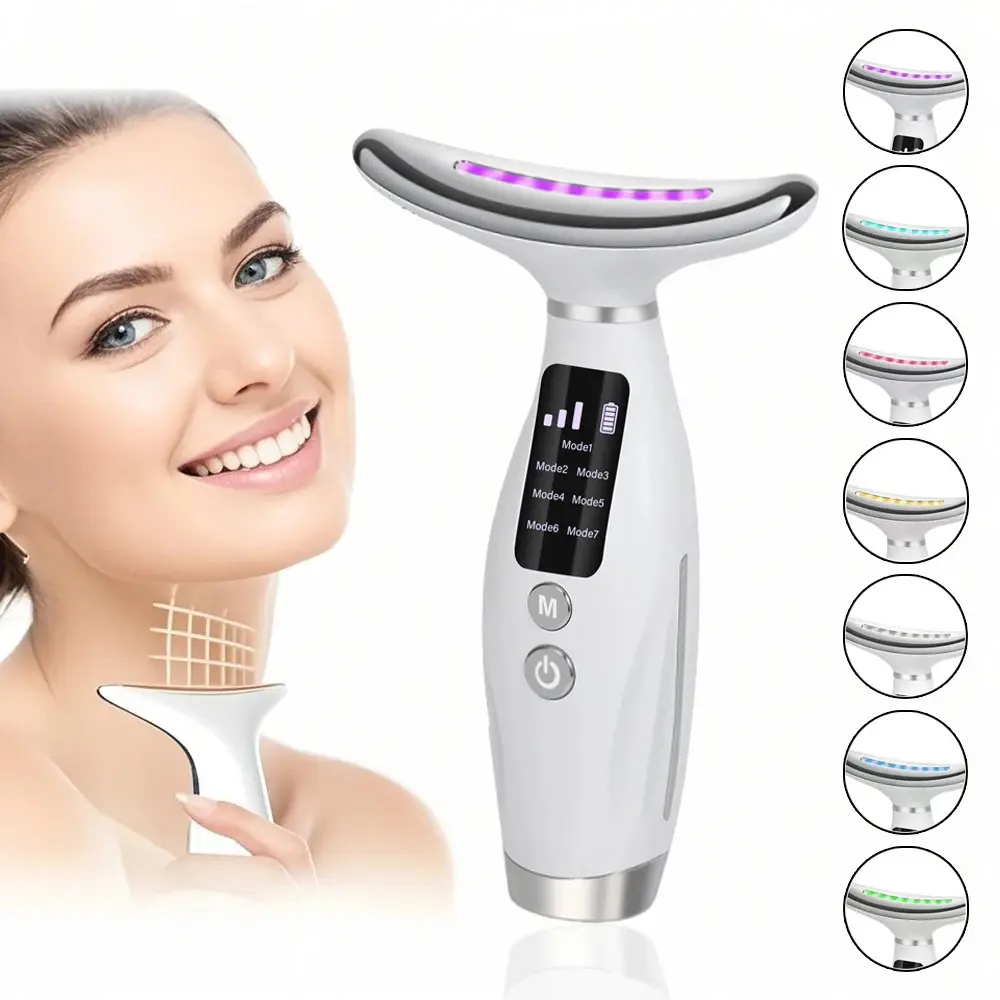 7 Color Face Neck Massager, Portable Neck Face Beauty Device, 7 Modes, 3 Intensity Levels, Constant Temperature Vibration Massage, Home Beauty Tool