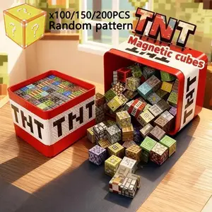200/150/100PCS Random Magnetic Building Blocks, Stacking Magnet Tiles Playset with Storage Box, DIY 3D Build Mine Magnet World Set, Parent-Child Interactive Game Toy, Safe Sensory STEM Toy, Fun Family Activity Gift for Toddlers Boys Girls Over 3 Years Old
