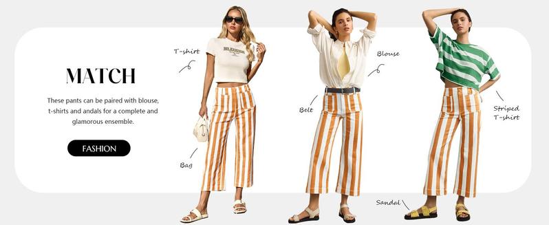 Danedvi Womens Cropped Striped Jeans Casual High Waisted Stretchy Straight Leg Denim Pants with Pockets