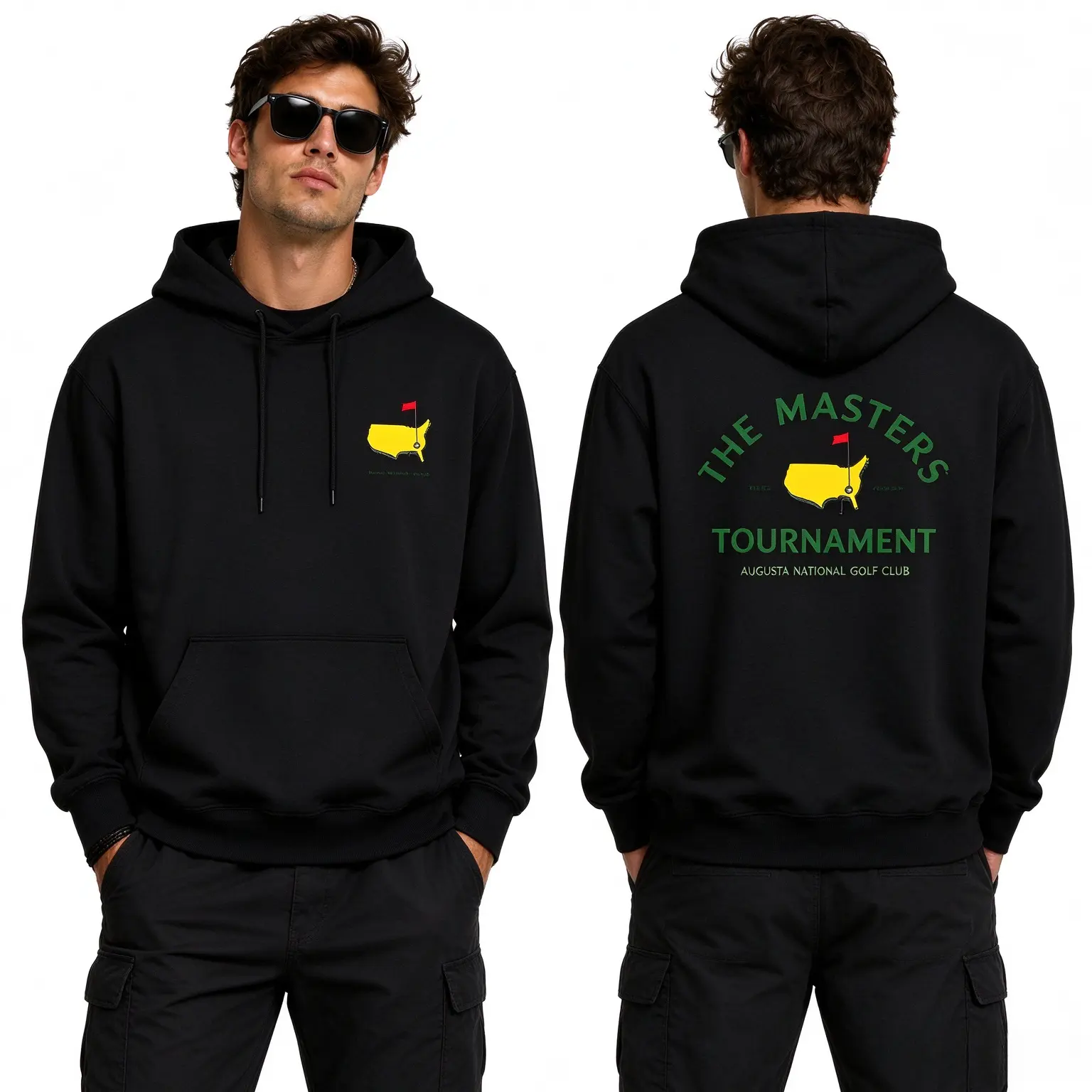 Unisex Fall Winter Golf Vintage Printed Hooded Sweatshirt, Light Golf Course Elements, Classic Event Inspired Design, Casual Everyday Wear