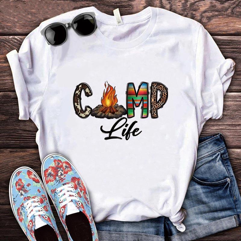 Camping Life Pattern Heat Transfer Sticker, 6pcs Funny Iron on Decal, Iron on Transfer Patch for T-shirt, Jeans, Jacket, Outdoor Camping Lover, Gifts for Family & Friends