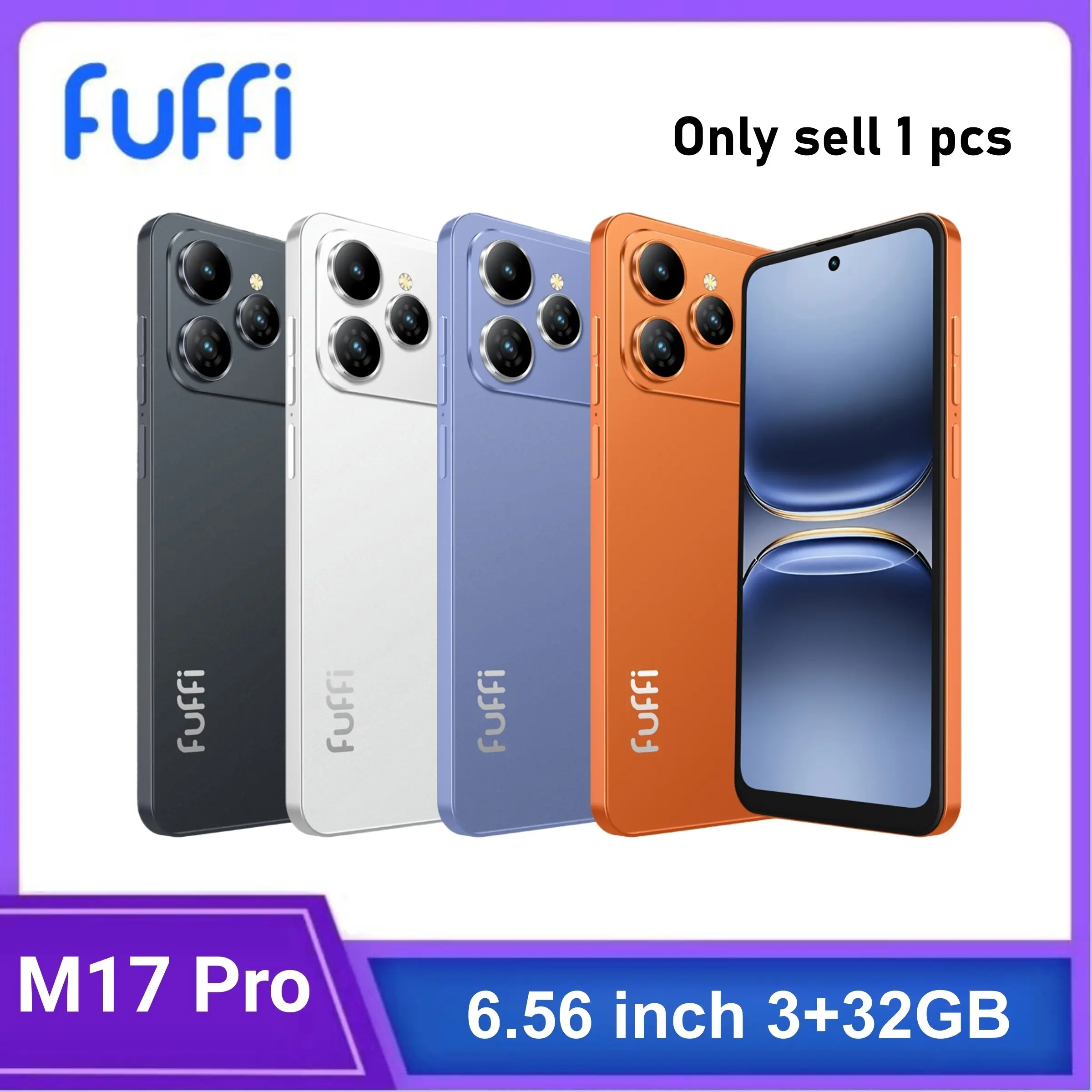 FUFFi-M17 Pro Smartphone Cellphone, 6.56-Inch Screen, Unlock 4G Network, Android 10.0, 3+32GB Memory, 3100mah Battery, Dual Sim, Quad-Core Processor