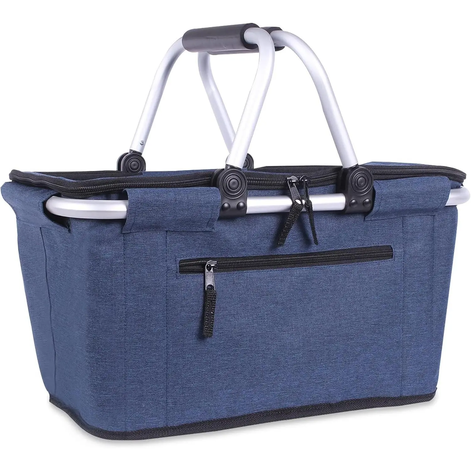 Picnic Basket, Collapsible Shopping Basket with Lid 27L Large Market Basket with Handles Reusable Folding Grocery Basket Insulated Cooler Bag for Picnic Trave