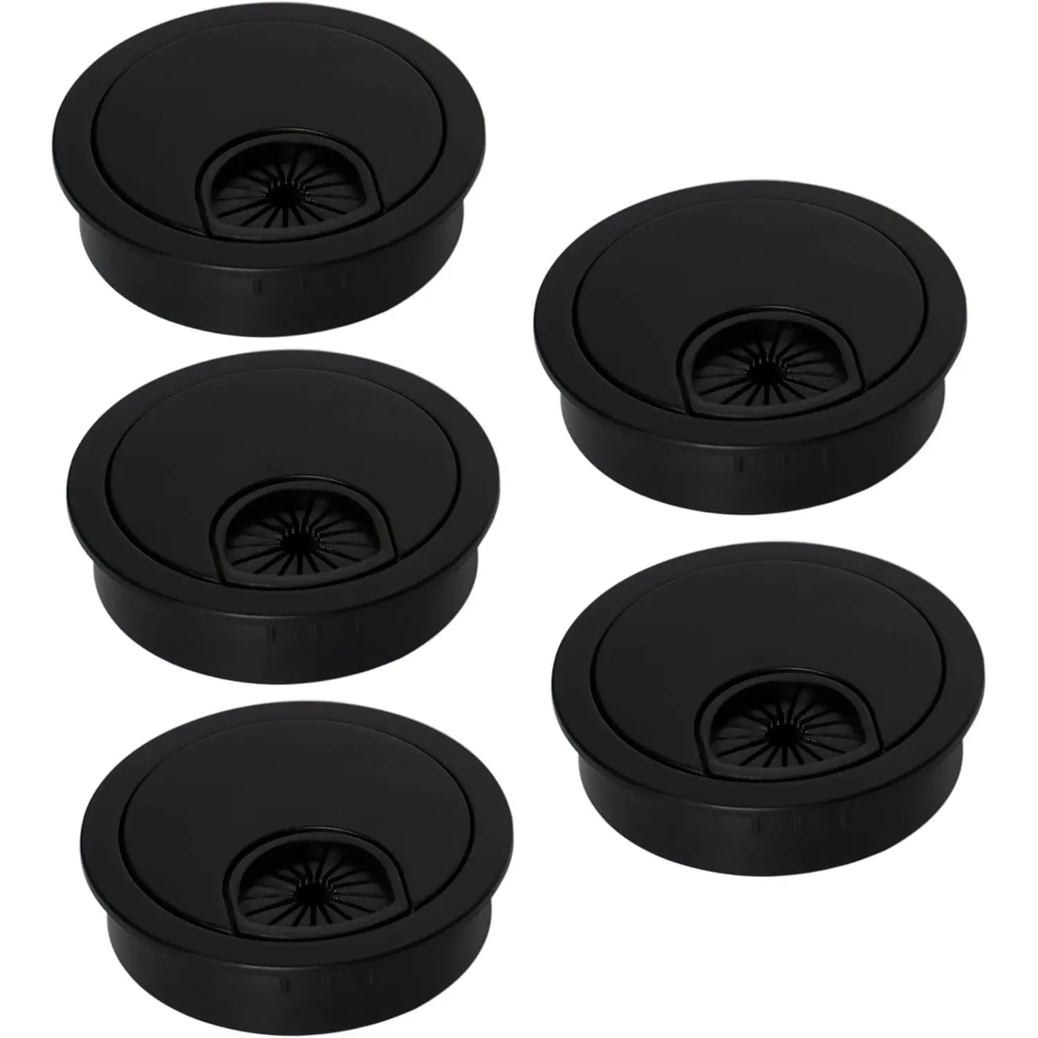 Signite 5 Pcs 2-1/2" (60mm) Plastic Desk Cable Grommet, Durable Black Desk Hole Cover for Wire Management, Suitable for Workstations, Tables, Countertops, Home & Office Use