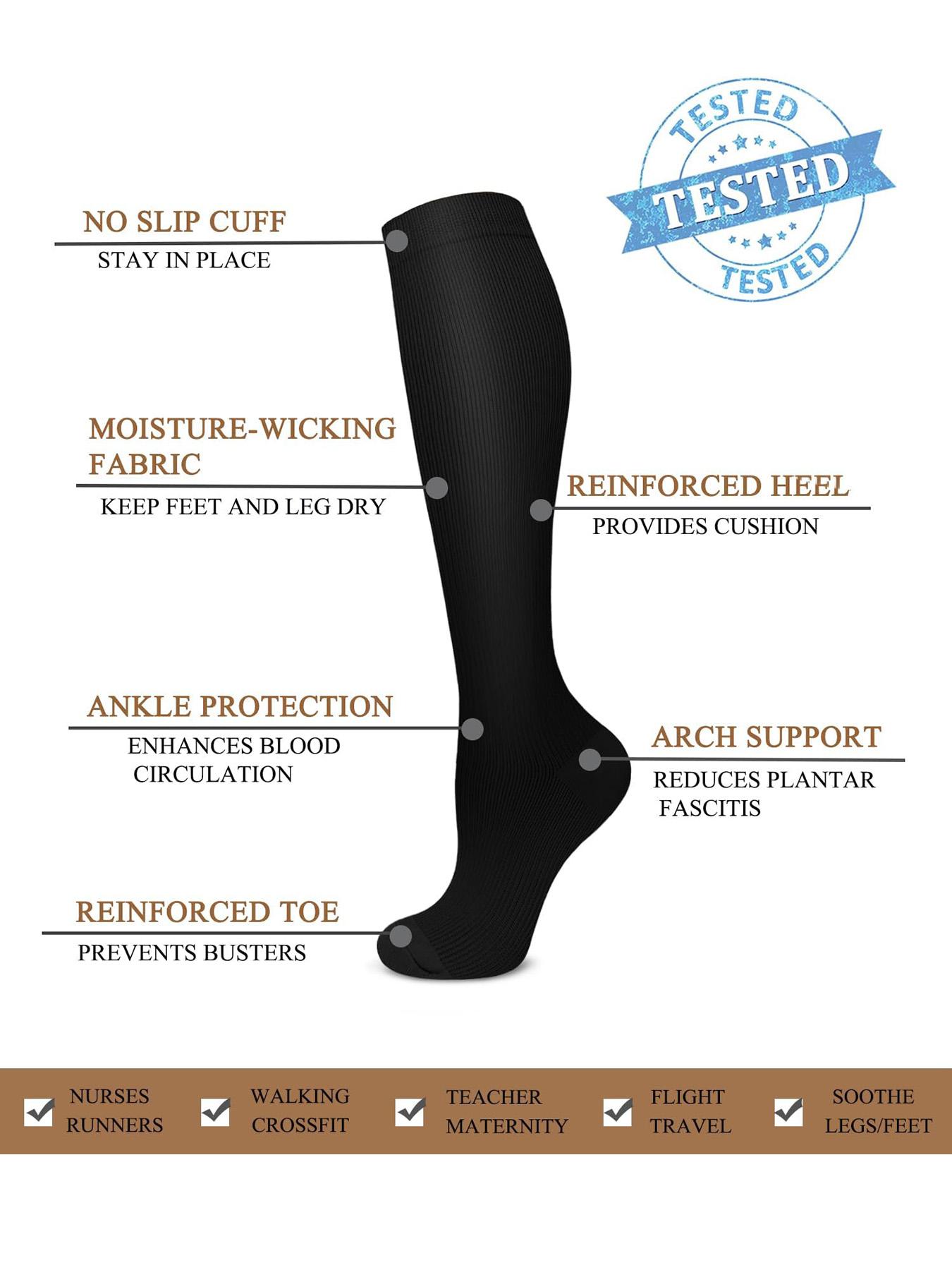 4 pairs of men's and women's compression socks 15-20 mmHg wide calf men's and women's booster socks for circulation, running, nurses, pregnant women Support for blood circulation, Athletic Running Socks