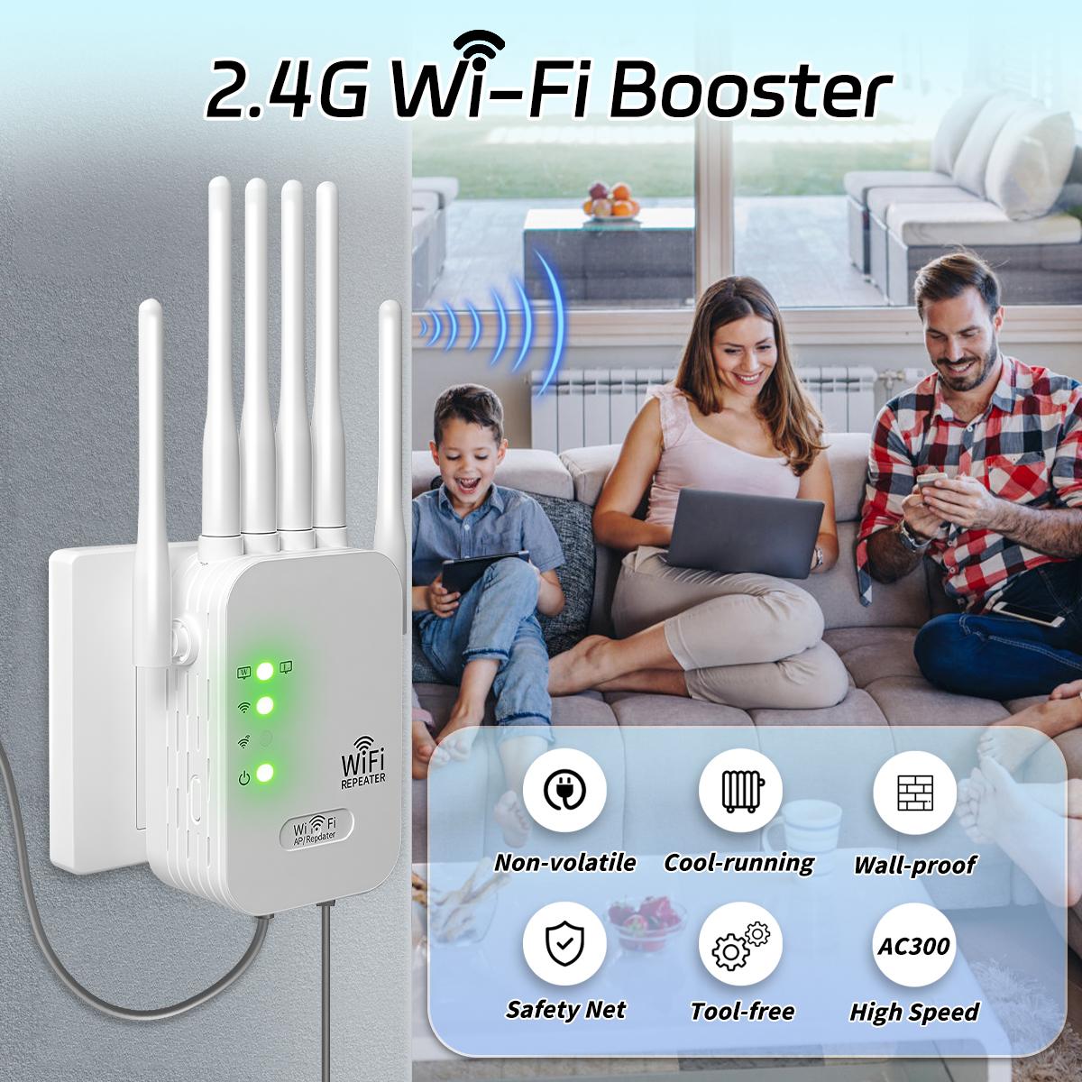 6-Antenna WiFi Extender,300Mbps WiFi Range Booster,WiFi Range Extender,Covers 12,000 sq. ft & 100 Devices, Repeater with Ethernet Port for Home, Office Use,Quick Setup,Game Essentials,Men Gifts