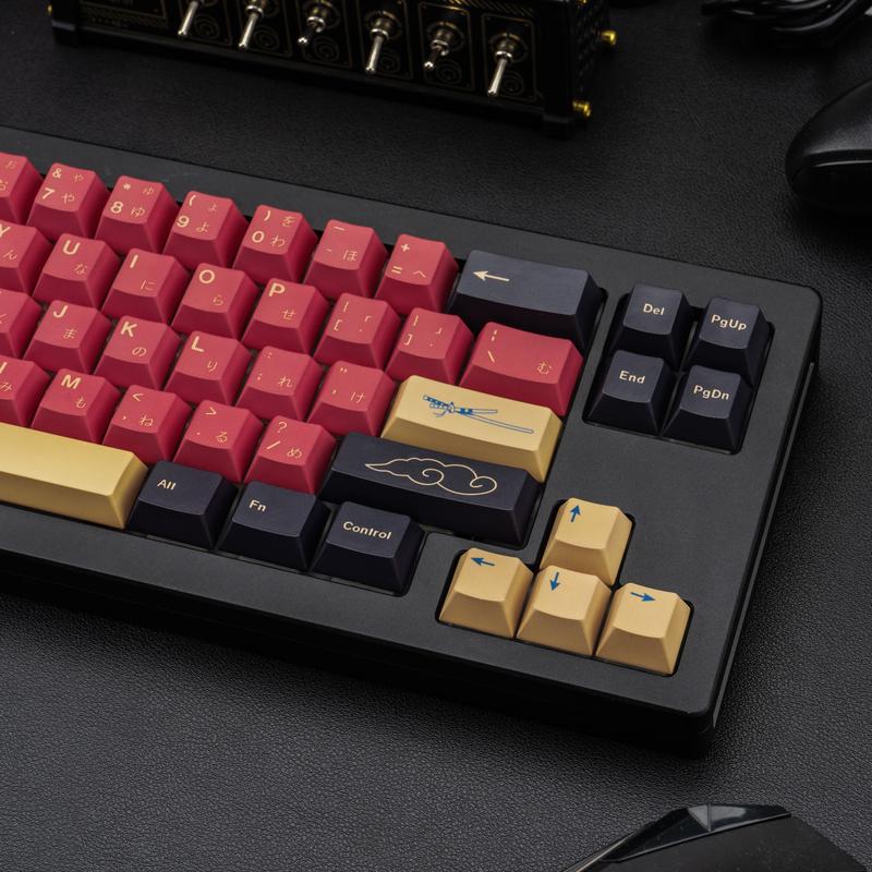 Cherry Profile Red Japanese Keycaps, PBT Material, Dye Sublimation, Minimalist Custom Key Caps for Mechanical Gaming Keyboard, 130 Keys