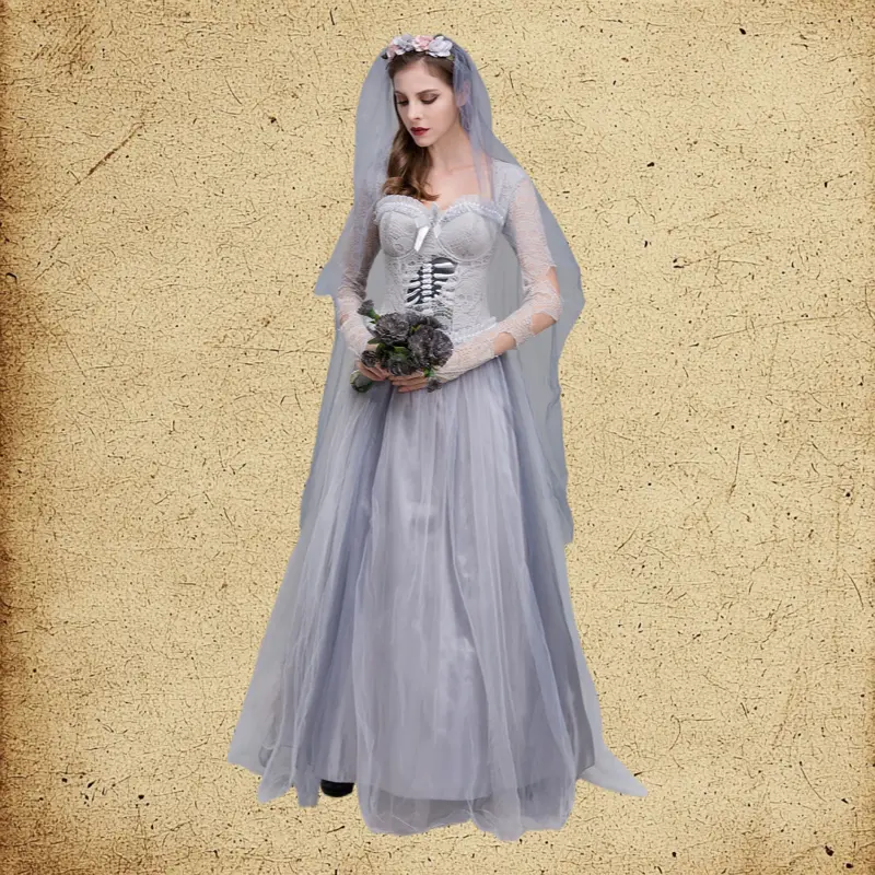Horror Ghost Bride Dark Vampire Witch Outfit Adult Cosplay Costume For Halloween Performances