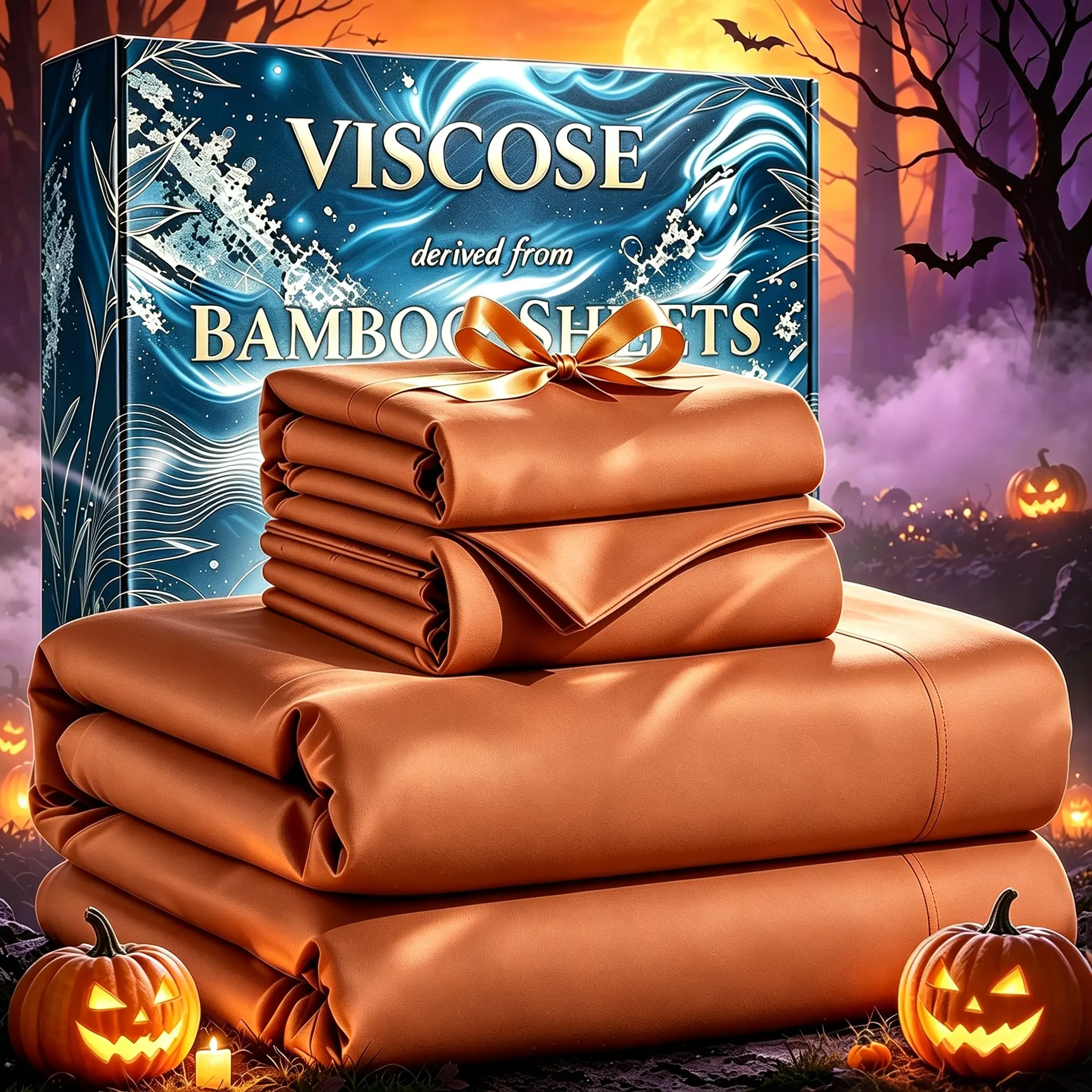 OS OMYSTYLE Halloween Bedding - Extra Deep Pocket Bamboo Sheets Set, Brushed Queen Bedding, Breathable & Skin-Friendly, Soft Elastic Easy Fit, All-Seasons Comfort - T/F/Q/K - Fit For Back To School Gift, Xmas Gift