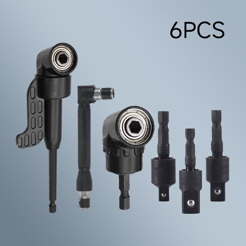 6pcs Right-Angle Drill Bit Accessory Set, Including 3 360 °   Rotatable 1/4, 3/8, 1/2 Inch Impact Grade Socket Adapters, 2 105 °   Hex Shank Angle Drill Adapters And 90 °   Bevel Drill Bit, Tool Kit