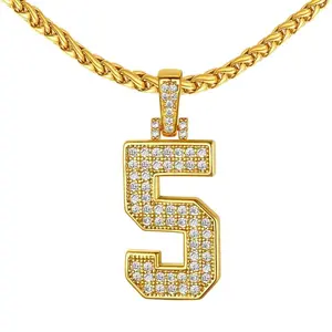 Bling Number Necklace Baseball Chain Plated Sports Football Pendant Hop Cubic Zirconia Iced Custom Name Personalized For Men  Tennis 18'' To 30'' + Gift Box