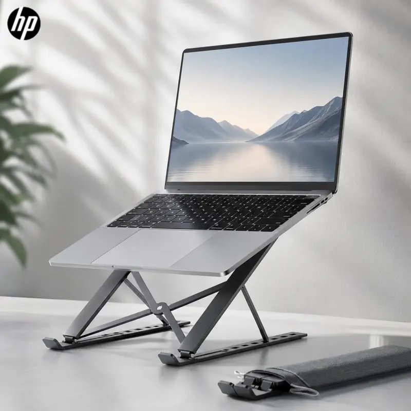 Hp Aluminum Laptop Stand, Adjustable 8-Level, Portable Cooling Riser, Includes Storage Bag, Improves Posture, Fits 10-17 Inch Laptops & Tablets
