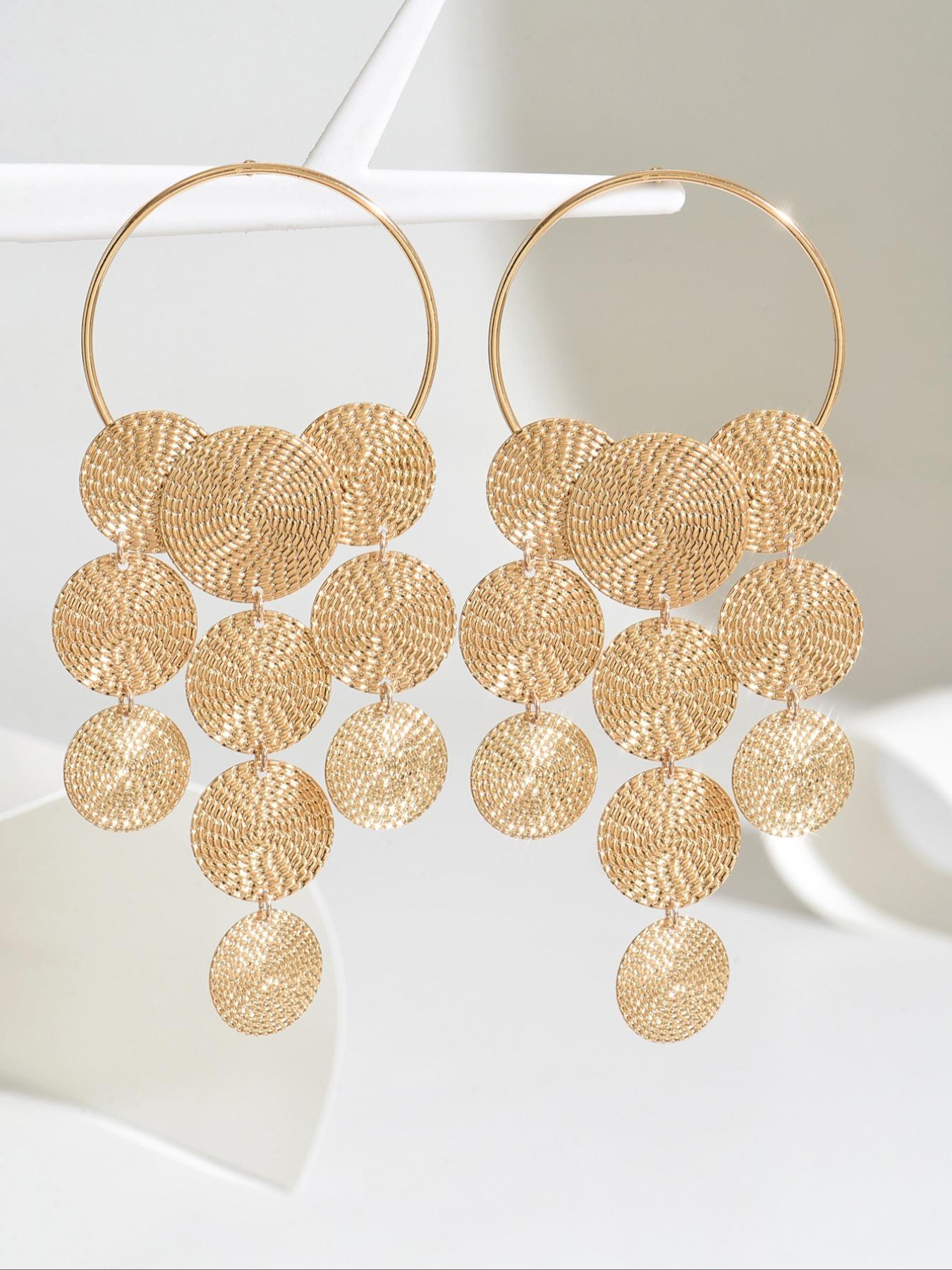 Fashionable Trendy Geometric Round Tassel Jewelry Earrings, Long Dangle Design, Perfect for Parties, Graduation, Mother's Day, Teacher Appreciation Gift, Statement Earring