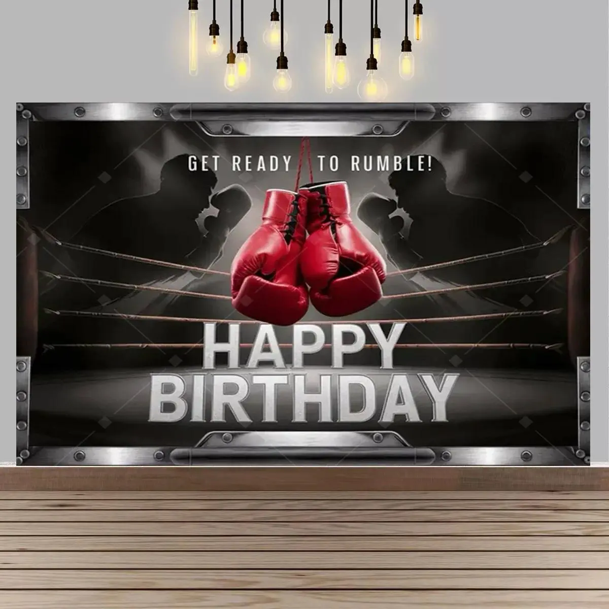 Boxing Theme Birthday Party Backdrop Banner Polyester Photography Background Tapestry Boxing Gloves Ring Scene Decoration Photo Booth Wall Decor Indoor Outdoor Event Supplies