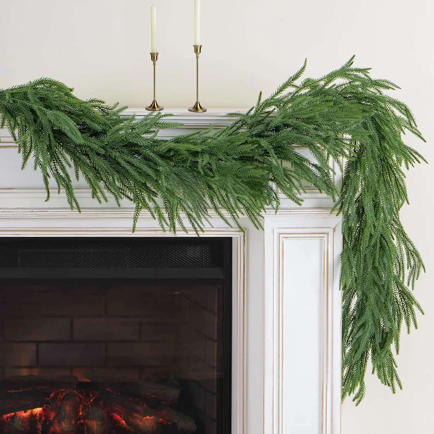 Artificial Norfolk Pine Garland, Realistic Christmas Greenery Garland for Mantle, Staircase, Banister, Fireplace, Wall, Door, Table, Indoor & Outdoor Holiday Winter Decortions (6 Ft)