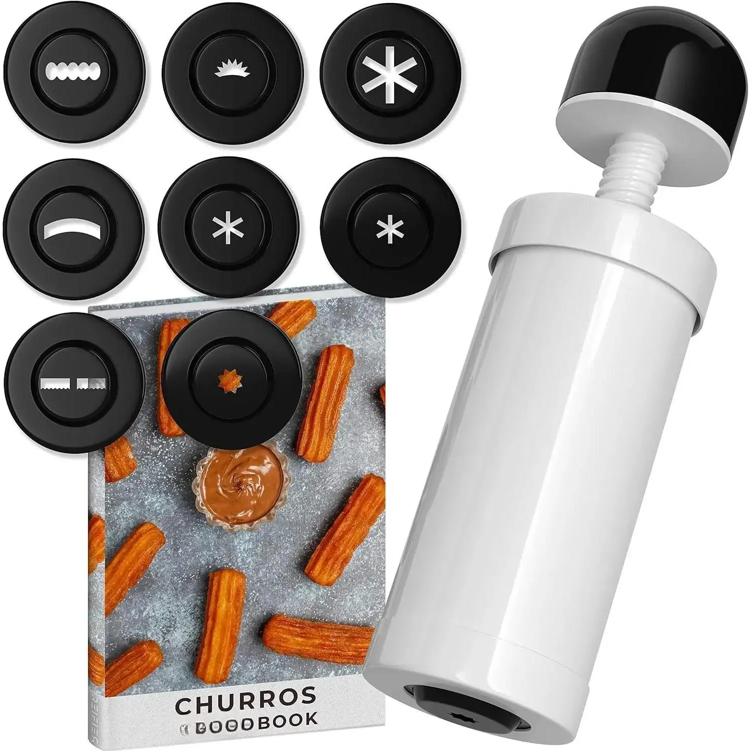 Churrera Churro Maker Machine - Free Recipe eBook Included - 8 Interchangeable Discs - Churros Maker Machine - Cookie Machine