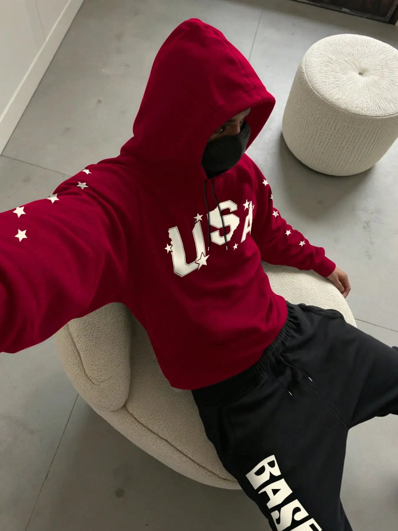 Men Usa Star Print Cropped Hoodie & Letter Jogger Pants 2 Piece Set, Hooded Sweatshirt Set, Hip Hop Streetwear Tracksuit, Loose-Fitting, Spring&fall