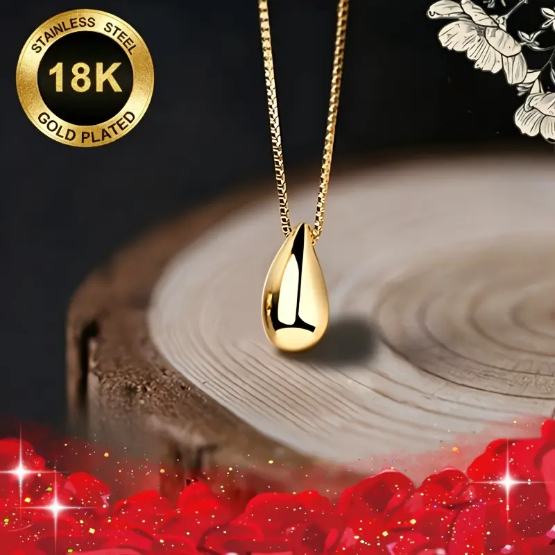 Women's 18K Water Droplet Plated Necklace - 1 Piece with Box-Type Chain, Ideal for Daily Use & Personal Occasions, Perfect Christmas Valentine's Day Gift