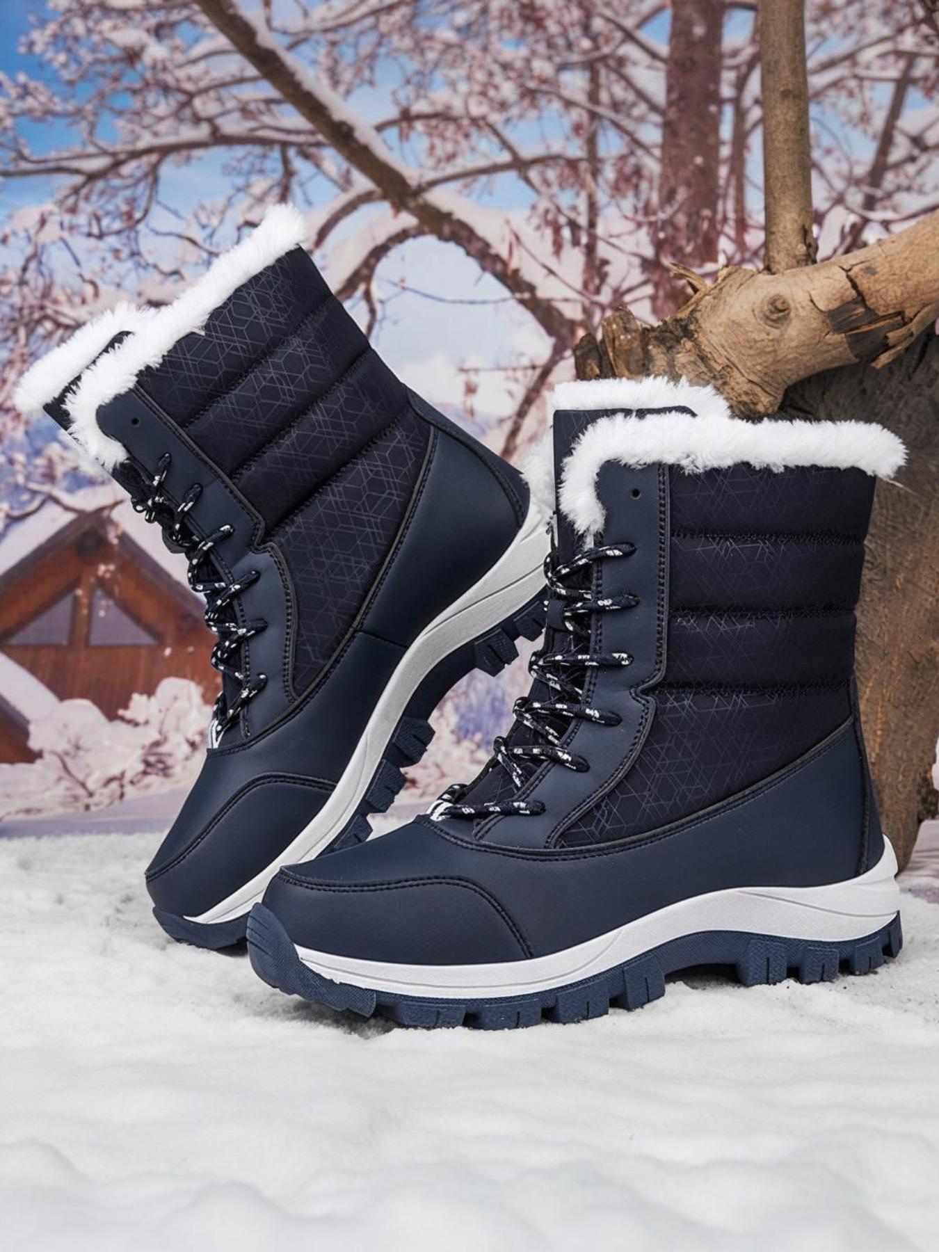 Women's Warm Outdoor Hiking Boots, Fall Winter Lace-Up Snow Boots, Fleece Lined, Windproof Non-Slip Waterproof, Daily Wear & Sports