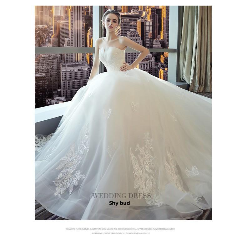 2026 New Style White Lace Strapless Wedding Dress with Train for Petite Brides, Simple, Ethereal & Forest-Style