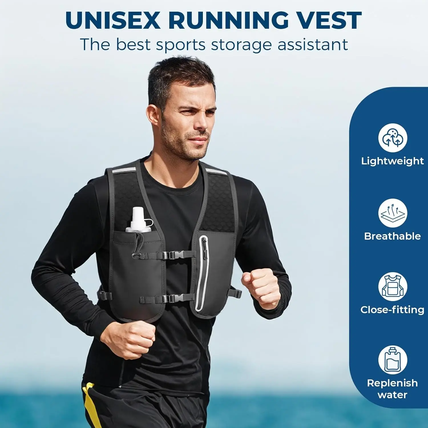 Casual Sports Gear Bag Outdoor Running Trail Running Fitness Vest Pack Multi-Pocket Phone Key Storage Backpack Hiking Water Bottle Holder Fishing Chest Bag Dual Shoulder Waist BackPack Black