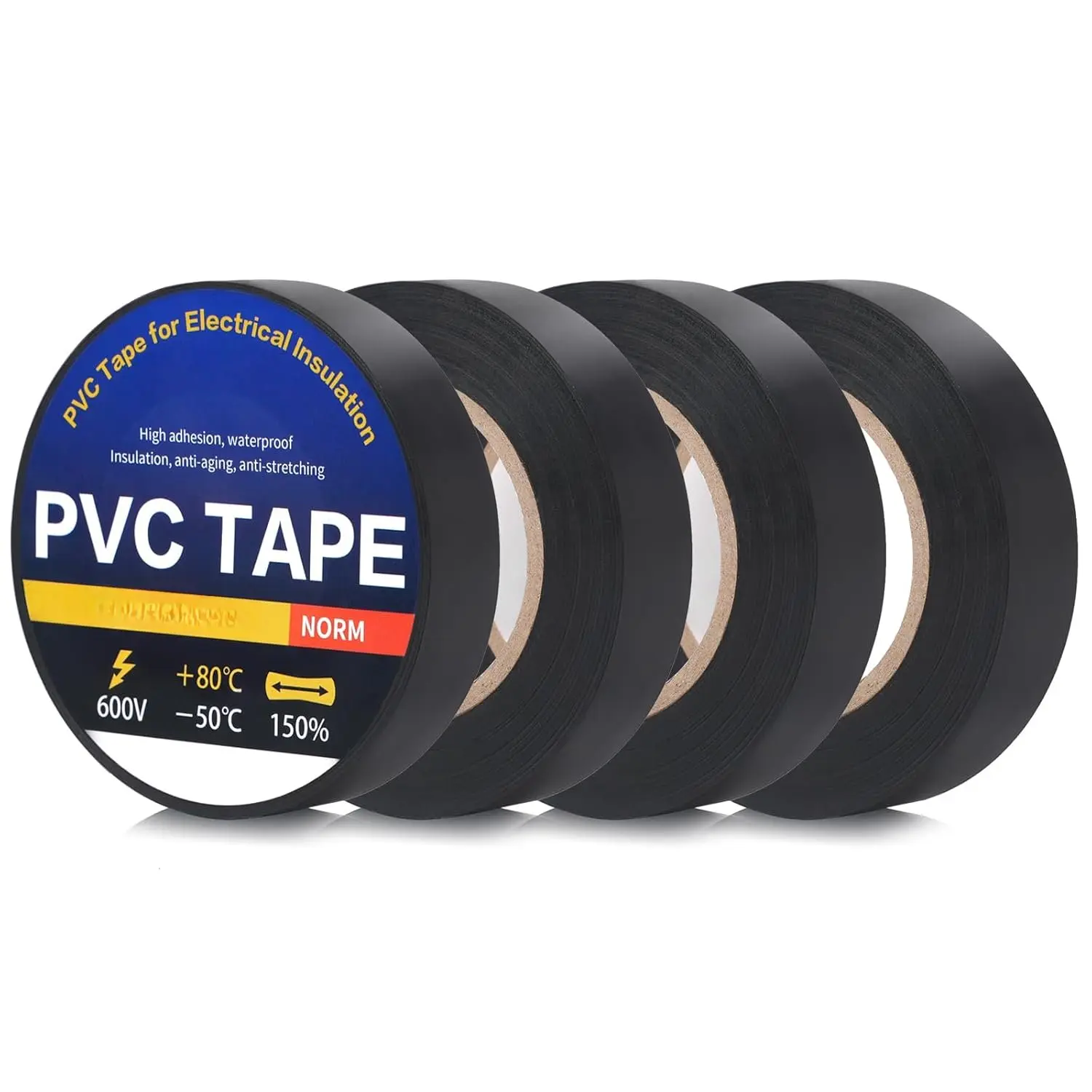 4 Pack Black Electrical Tape,0.70 in x 72ft, High Temperature Electric Tape Weatherproof  Outdoor Multipurpose Insulating Wire Wrapping