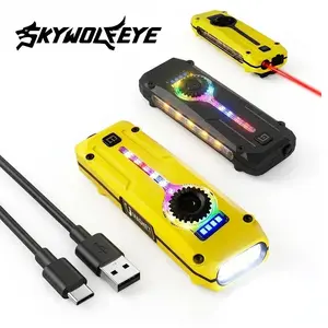 SKYWOLFEYE EDC03 Tactical Flashlight Rechargeable Pocket Flashlight Mini Magnetic Work Light UV Flashlight, Stepless Dimming Fidget Spinner Dial EDC Pocket Portable Mini  Design, Tactical Gear Camping Essentials Car Emergency Tool Outdoor Survival Tool