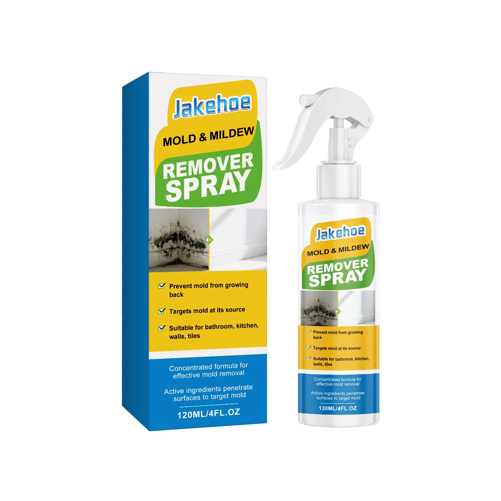 Jakehoe Mold Remover Spray: Cleans mold stains on walls, tiles, bathroom corners, and crevices; a daily household mold remover