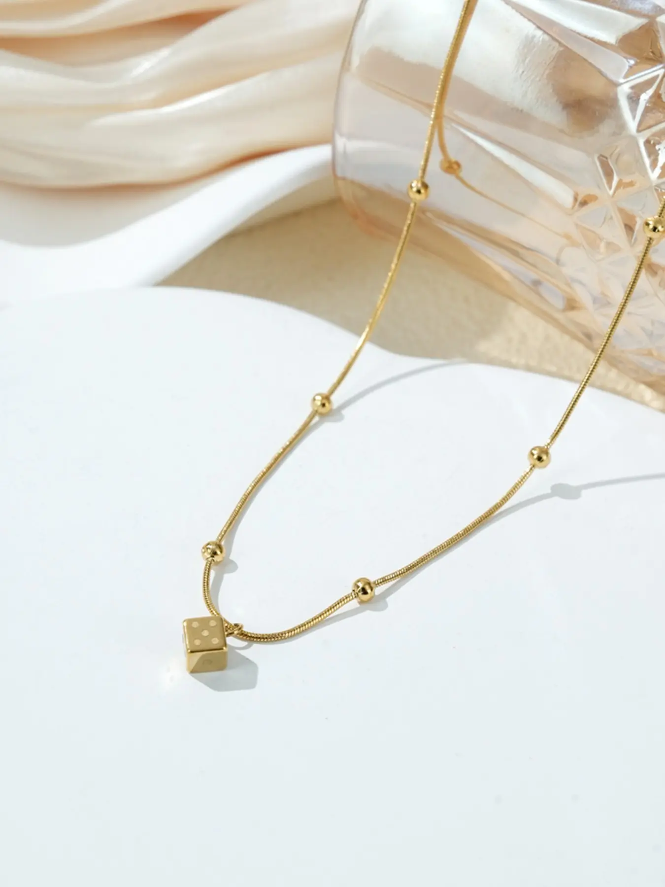 Bead Snake Chain Dice Titanium Steel Necklace, Minimalist Adjustable Choker, Tarnish-Proof Jewelry for Women, Daily Office Wear