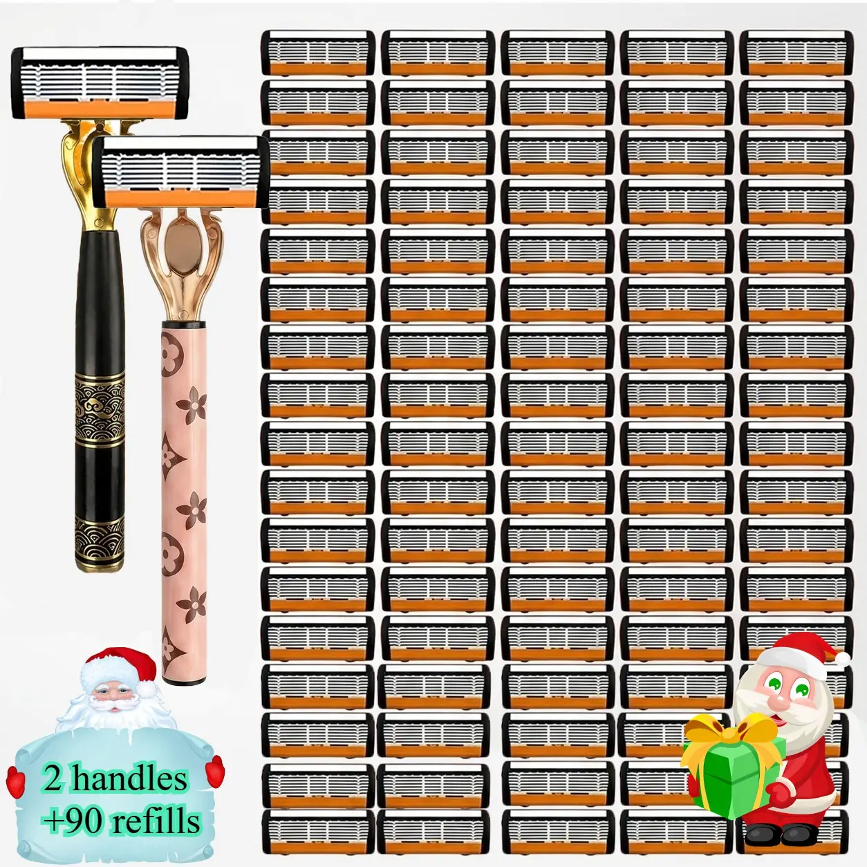 2-Handle 90-Piece 6-Layer Manual Razor Set, Non-Slip Metal Handle, Durable Stainless Steel, Multiple Replacement Blades, Essential Shaving Kit
