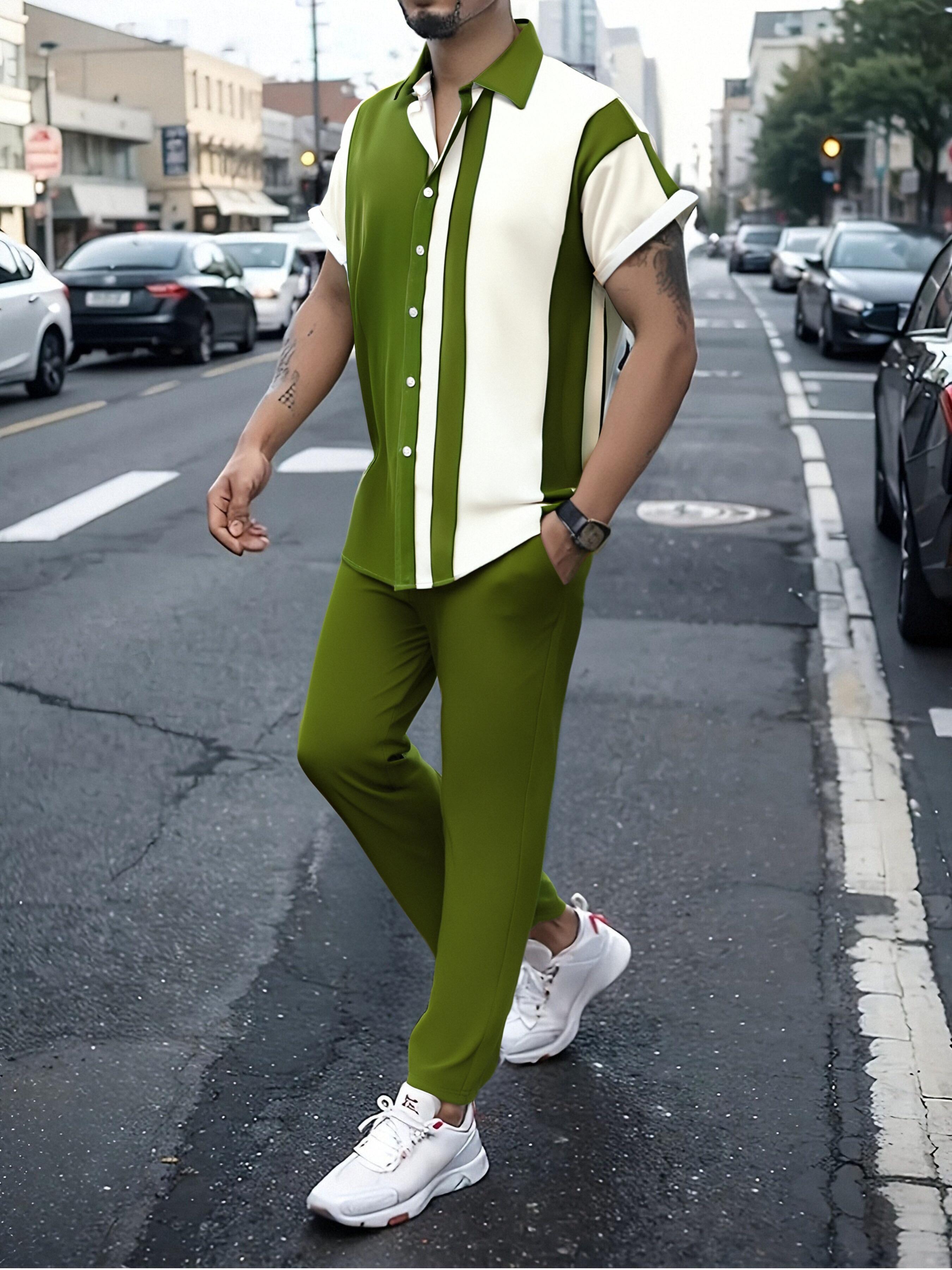 Fashionable and comfortable men's beach vacation printed short sleeved pants set; festival gift