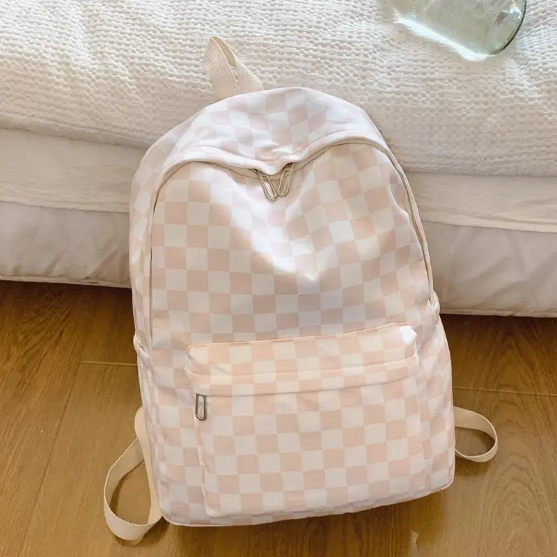 Checkerboard Laptop Backpack for Women - Fashion Print Crossbody Set Multi Pocket Adjustable Straps Campus Commute Essentials