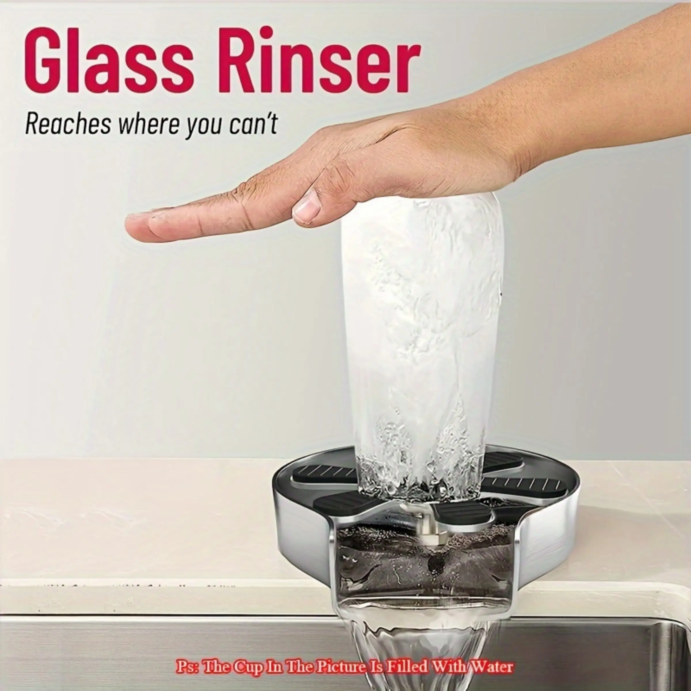 Glass Rinser for Kitchen Sink, Stainless Steel Cup Washer for Bottles and Glasses, One-Press Sink Glass Washer, Kitchen Upgrade Accessory for Fast Cup Cleaning, Kitchen Sink Accessories