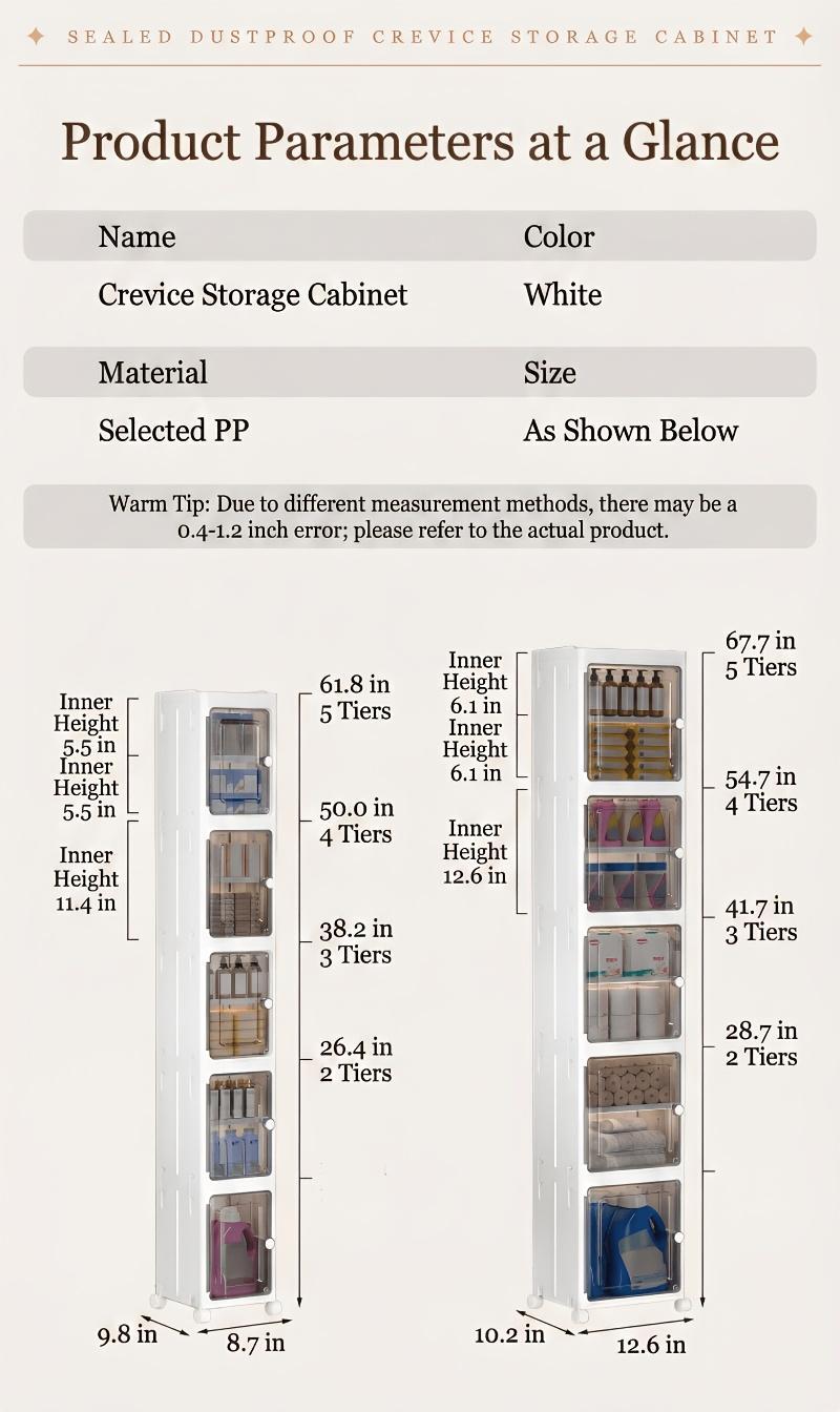 Naviconvex 8.7/12.6 Slim Storage Cabinet with Doors, 2-5 Tier Narrow Space Organizer, Large Capacity Freestanding Bathroom Kitchen Laundry Room Storage Solution